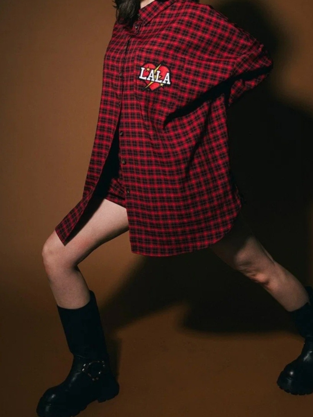 Dressed in LALA Red Black Plaid Button-Down Shirt - Picture 5 of 8
